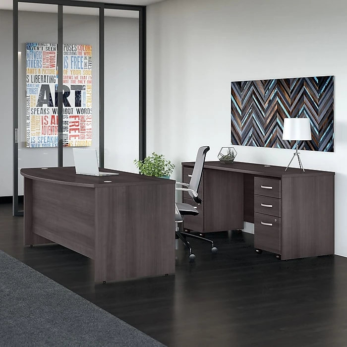 Bush Business Furniture Studio C 72W X 36D Bow Front Laminate Desk in Storm Gray (SCD172SG) | Office & Home Use 5 Bush Business Furniture Studio C 72W X 36D Bow Front Laminate Desk in Storm Gray (SCD172SG) | Office & Home Use - Image 5