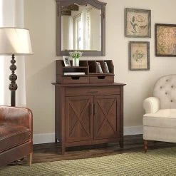 Bush Furniture Key West Secretary Desk with Keyboard Tray & Storage Cabinet - Bing Cherry (KWS132BC-03) -Computer Office Desks Shop unnamed file 1631