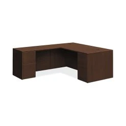 HON 10500 Series L-Workstation, 72"W x 84"D, Mocha Finish with Full Pedestals - Office Furniture