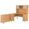 Bush Furniture Somerset 60W L-Shaped Desk with Hutch & Lateral File Cabinet, Maple Cross – Durable Laminate Office Furniture