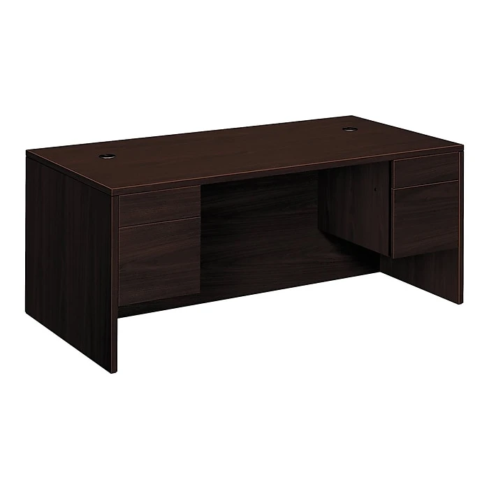 HON 10500 72" Double Pedestal Desk in Mahogany - Durable Laminate Workspace (H10593NN) 1 HON 10500 72" Double Pedestal Desk in Mahogany - Durable Laminate Workspace (H10593NN)