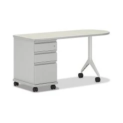 HON SmartLink 60" D-Shape Teacher Desk, Silver Mesh/Platinum - Ergonomic Laminate Office Desk