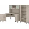 Bush Furniture Somerset 60" L-Shaped Desk with Hutch & 5-Shelf Bookcase, Sand Oak (SET010SO) - Stylish & Functional Laminate Office Furniture