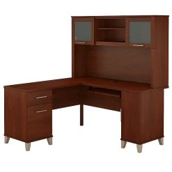 Bush Furniture Somerset 60W L-Shaped Desk with Hutch, Hansen Cherry (SET002HC) - Space-Saving Laminate Office Furniture