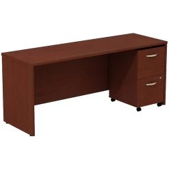 Bush Business Furniture Westfield Desk Credenza with 2-Drawer Mobile Pedestal, Mahogany – Stylish Laminate Office Furniture (SRC030MASU)