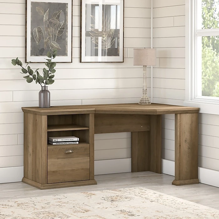 Bush Furniture Yorktown 60" Corner Desk With Storage in Reclaimed Pine | Space-Saving Laminate Desk (WC40515-03) 2 Bush Furniture Yorktown 60" Corner Desk With Storage in Reclaimed Pine | Space-Saving Laminate Desk (WC40515-03) - Image 2