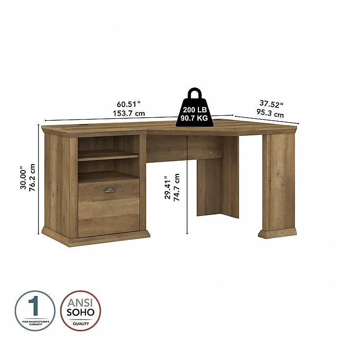 Bush Furniture Yorktown 60" Corner Desk With Storage in Reclaimed Pine | Space-Saving Laminate Desk (WC40515-03) 4 Bush Furniture Yorktown 60" Corner Desk With Storage in Reclaimed Pine | Space-Saving Laminate Desk (WC40515-03) - Image 4