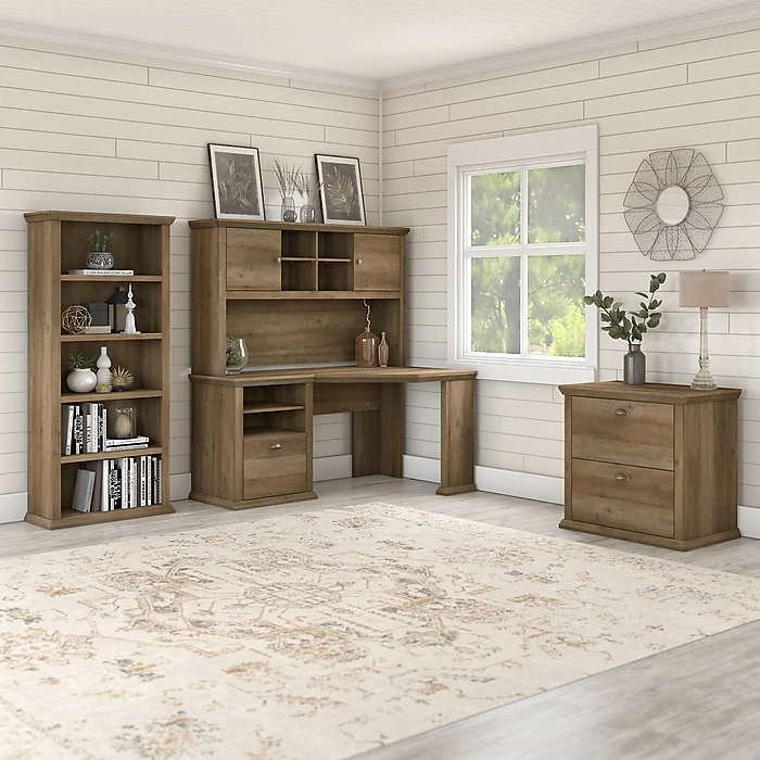 Bush Furniture Yorktown 60" Corner Desk With Storage in Reclaimed Pine | Space-Saving Laminate Desk (WC40515-03) 8 Bush Furniture Yorktown 60" Corner Desk With Storage in Reclaimed Pine | Space-Saving Laminate Desk (WC40515-03) - Image 8