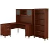 Bush Furniture Somerset 60W L-Shaped Desk with Hutch & 5-Shelf Bookcase, Hansen Cherry - Space-Saving Office Furniture