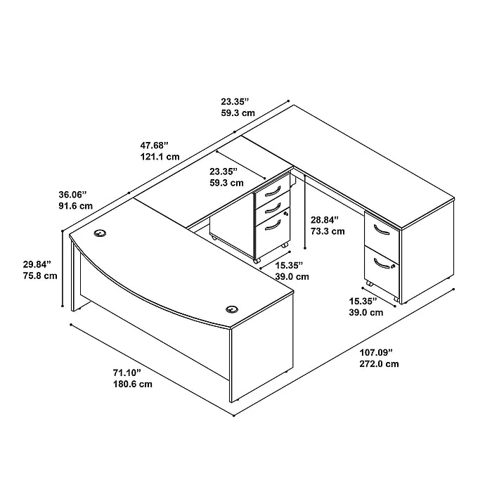 Bush Business Furniture Westfield 72W x 36D Bow Front U-Shaped Desk with Mobile File Cabinets, Mocha Cherry – Durable Laminate Office Desk 5 Bush Business Furniture Westfield 72W x 36D Bow Front U-Shaped Desk with Mobile File Cabinets, Mocha Cherry – Durable Laminate Office Desk - Image 5