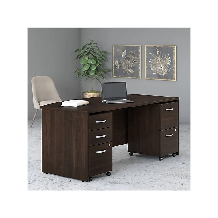 Bush Business Furniture Studio C 72" W Bow Front Computer Desk With Mobile File Cabinets Bundle, Black Walnut (STC012BWSU) 2 Bush Business Furniture Studio C 72" W Bow Front Computer Desk With Mobile File Cabinets Bundle, Black Walnut (STC012BWSU) - Image 2