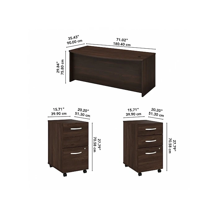 Bush Business Furniture Studio C 72" W Bow Front Computer Desk With Mobile File Cabinets Bundle, Black Walnut (STC012BWSU) 5 Bush Business Furniture Studio C 72" W Bow Front Computer Desk With Mobile File Cabinets Bundle, Black Walnut (STC012BWSU) - Image 5