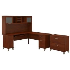 Bush Furniture Somerset 72W L-Shaped Desk With Hutch & Lateral File, Hansen Cherry (SET009HC)