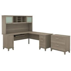 Bush Furniture Somerset 72W L-Shaped Desk with Hutch & Lateral File Cabinet, Ash Gray - Space-Saving Office Furniture