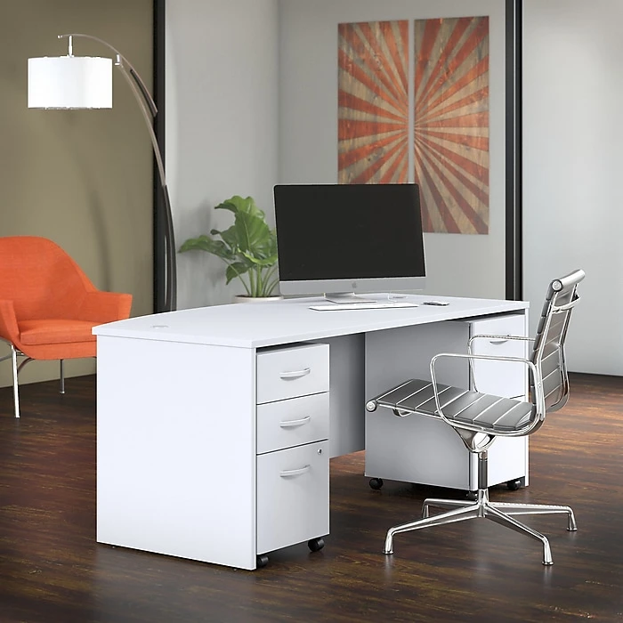 Bush Business Furniture Studio C 72W X 36D Bow Front Desk With Mobile File Cabinets, White (STC012WHSU) - Laminate Office Desk 2 Bush Business Furniture Studio C 72W X 36D Bow Front Desk With Mobile File Cabinets, White (STC012WHSU) - Laminate Office Desk - Image 2
