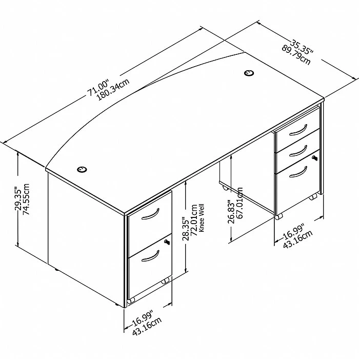 Bush Business Furniture Studio C 72W X 36D Bow Front Desk With Mobile File Cabinets, White (STC012WHSU) - Laminate Office Desk 3 Bush Business Furniture Studio C 72W X 36D Bow Front Desk With Mobile File Cabinets, White (STC012WHSU) - Laminate Office Desk - Image 3