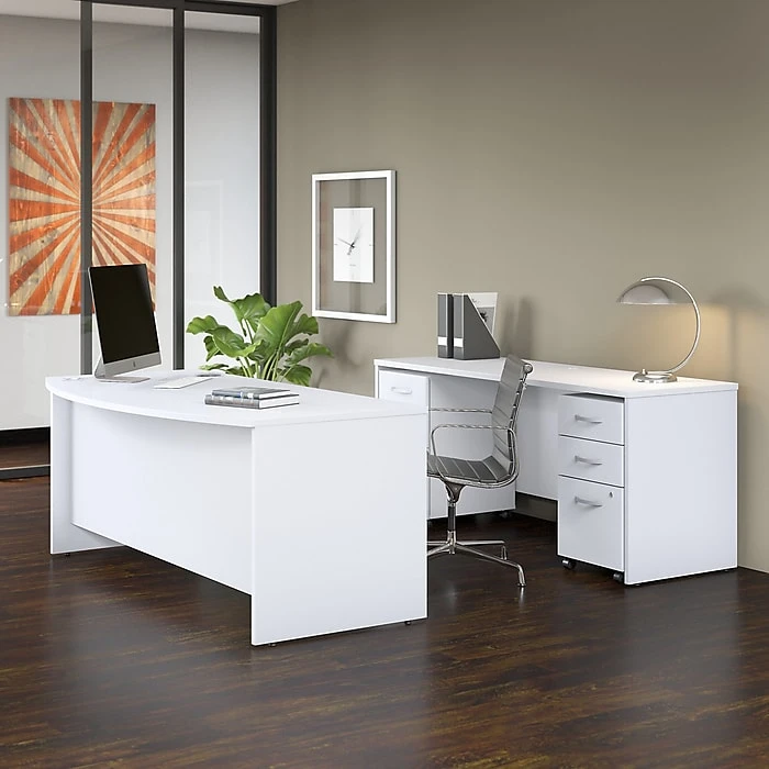 Bush Business Furniture Studio C 72W X 36D Bow Front Desk, White (SCD172WH) - Laminate Office Desk 5 Bush Business Furniture Studio C 72W X 36D Bow Front Desk, White (SCD172WH) - Laminate Office Desk - Image 5