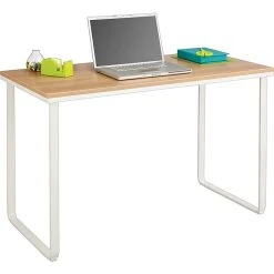 Safco® 47" Steel Table Desk with Beech Laminate Top, White Frame (1943BHWH) - Modern Office Furniture