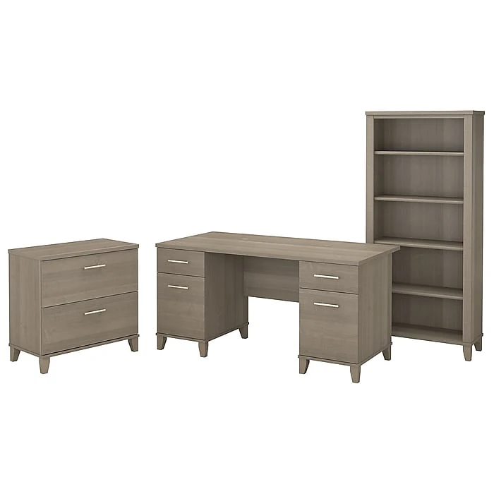 Bush Furniture Somerset 60W Office Desk with Lateral File Cabinet and 5-Shelf Bookcase - Ash Gray (SET013AG) 1 Bush Furniture Somerset 60W Office Desk with Lateral File Cabinet and 5-Shelf Bookcase - Ash Gray (SET013AG)