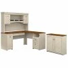 Bush Furniture Fairview 60W L-Shaped Desk with Hutch & Storage Cabinet - Antique White/Tea Maple - Durable Laminate Workspace