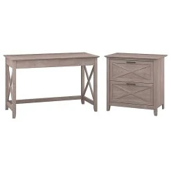 Bush Furniture Key West 48"W Writing Desk with Lateral File, Washed Gray (KWS003WG) - Laminate Office Desk