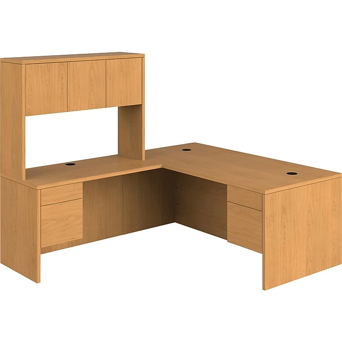 HON 10500 Series L-Shaped Office Desk with Hutch, Harvest Laminate – Stylish & Functional Workspace 1 HON 10500 Series L-Shaped Office Desk with Hutch, Harvest Laminate – Stylish & Functional Workspace