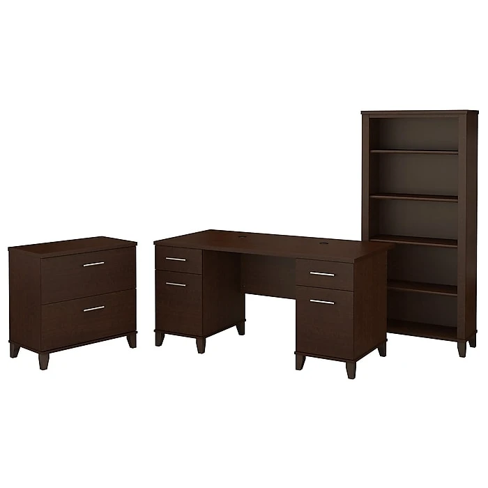 Bush Furniture Somerset 60W Office Desk with Lateral File Cabinet and 5-Shelf Bookcase - Mocha Cherry (SET013MR) 1 Bush Furniture Somerset 60W Office Desk with Lateral File Cabinet and 5-Shelf Bookcase - Mocha Cherry (SET013MR)