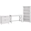 Bush Furniture Key West 48" Writing Desk with 2-Drawer File Cabinet & 5-Shelf Bookcase, Pure White Oak | Stylish Laminate Office Furniture