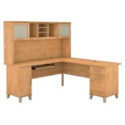 Bush Furniture Somerset 72W L-Shaped Desk with Hutch, Maple Cross (SET001MC) - Durable Laminate Office Furniture