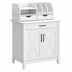 Bush Furniture Key West 30" Secretary Desk with Storage & Desktop Organizers - Pure White Oak (KWS011WT)