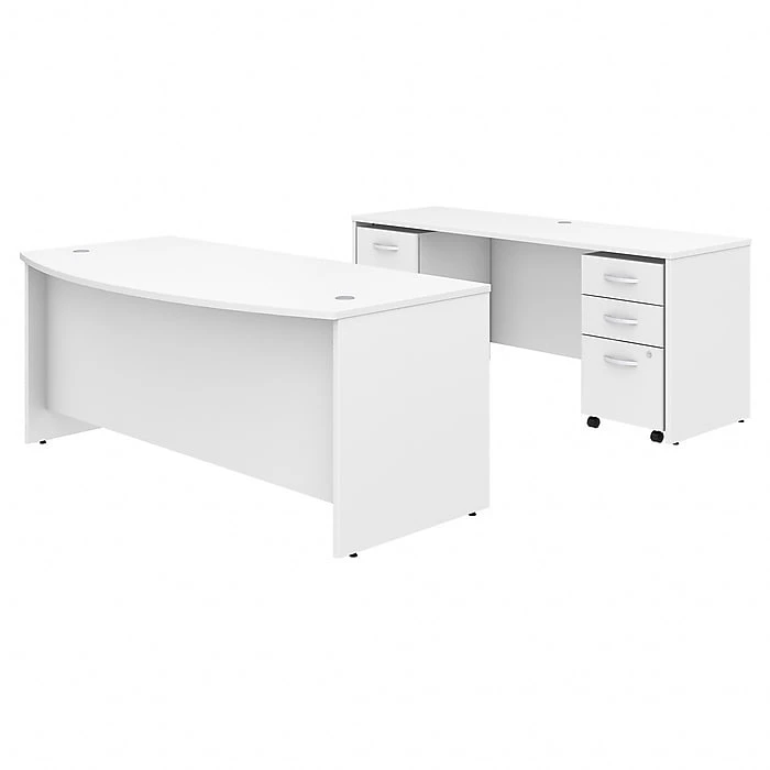 Bush Business Studio C 72W x 36D Bow Front Desk & Credenza with Mobile File Cabinets, White (STC009WHSU) 1 Bush Business Studio C 72W x 36D Bow Front Desk & Credenza with Mobile File Cabinets, White (STC009WHSU)