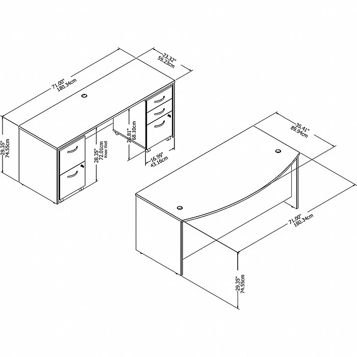 Bush Business Studio C 72W x 36D Bow Front Desk & Credenza with Mobile File Cabinets, White (STC009WHSU) 3 Bush Business Studio C 72W x 36D Bow Front Desk & Credenza with Mobile File Cabinets, White (STC009WHSU) - Image 3