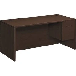 HON 10500 Series Laminate Right Pedestal Desk - 66"W, Mocha Finish, 1 Box & 1 File Drawer