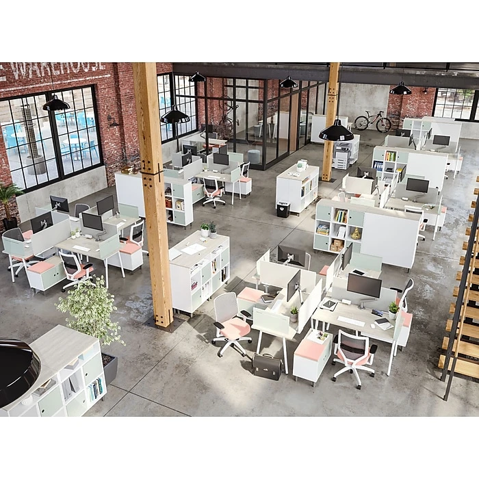 Union & Scale⢠Lewis 42"H X 54"W Light Walnut Laminate Office & Computer Desk, Tool-Less Assembly 2 Union & Scale⢠Lewis 42"H X 54"W Light Walnut Laminate Office & Computer Desk, Tool-Less Assembly - Image 2