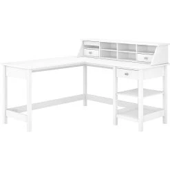 Bush Furniture Broadview 60" Computer Desk Bundle, Pure White (BD029WH) - Laminate Office Desk