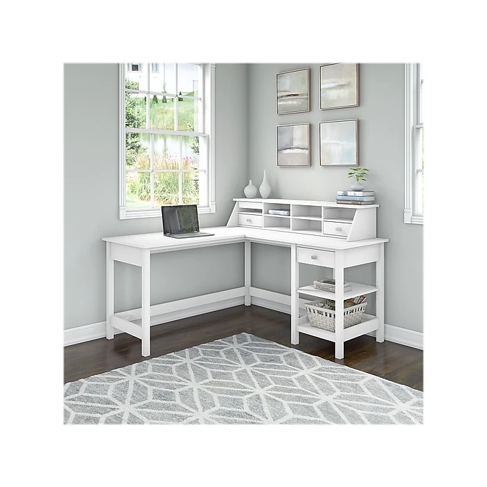 Bush Furniture Broadview 60" Computer Desk Bundle, Pure White (BD029WH) - Laminate Office Desk 2 Bush Furniture Broadview 60" Computer Desk Bundle, Pure White (BD029WH) - Laminate Office Desk - Image 2