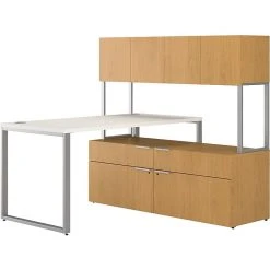 HON VOI® Bundle Solutions Small Footprint L-Station Desk With Low Credenza And Hutch, Harvest/Silver Mesh, 60" X 60" -Computer Office Desks Shop unnamed file 2220