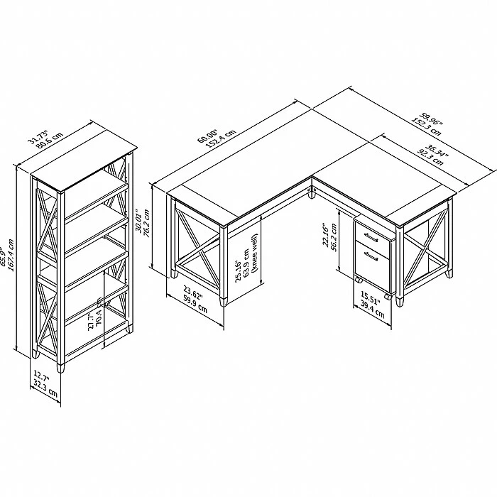 Bush Furniture Key West 60"W L-Shaped Desk with 2-Drawer Mobile File Cabinet & 5-Shelf Bookcase - Bing Cherry | Laminate Home Office Furniture 6 Bush Furniture Key West 60"W L-Shaped Desk with 2-Drawer Mobile File Cabinet & 5-Shelf Bookcase - Bing Cherry | Laminate Home Office Furniture - Image 6