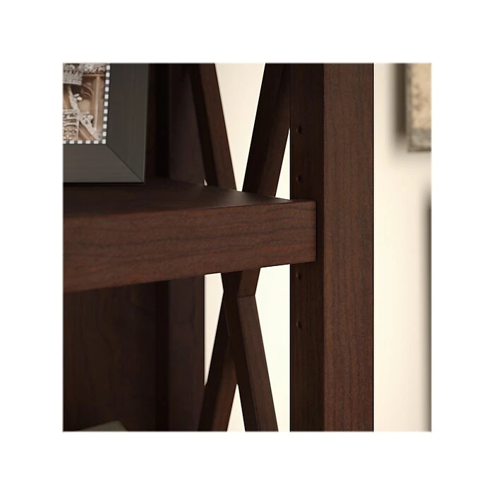 Bush Furniture Key West 60"W L-Shaped Desk with 2-Drawer Mobile File Cabinet & 5-Shelf Bookcase - Bing Cherry | Laminate Home Office Furniture 7 Bush Furniture Key West 60"W L-Shaped Desk with 2-Drawer Mobile File Cabinet & 5-Shelf Bookcase - Bing Cherry | Laminate Home Office Furniture - Image 7