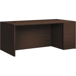 HON 10500 Series Right Pedestal Desk - 72"W Laminate Mocha Finish, 2 Box/1 File Drawer