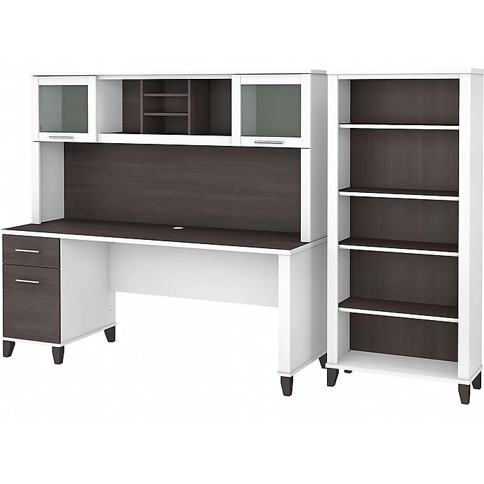 Bush Furniture Somerset 72" Computer Desk With Hutch & 5-Shelf Bookcase, Storm Gray/White - Space-Saving Office Furniture 1 Bush Furniture Somerset 72" Computer Desk With Hutch & 5-Shelf Bookcase, Storm Gray/White - Space-Saving Office Furniture