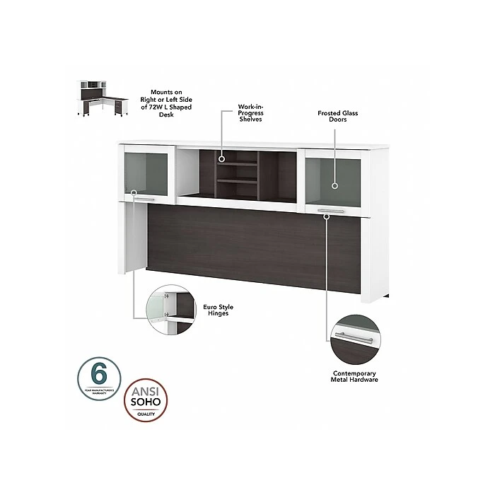 Bush Furniture Somerset 72" Computer Desk With Hutch & 5-Shelf Bookcase, Storm Gray/White - Space-Saving Office Furniture 4 Bush Furniture Somerset 72" Computer Desk With Hutch & 5-Shelf Bookcase, Storm Gray/White - Space-Saving Office Furniture - Image 4
