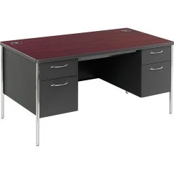 HON Mentor 60" Double Pedestal Desk - Mahogany/Charclair | Durable Laminate Office Furniture (HON88962NS)
