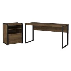 Bush Furniture Latitude 60W Writing Desk with Printer Stand & File Cabinet, Rustic Brown Embossed