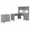 Bush Furniture Salinas 60W L-Shaped Desk with Hutch & File Cabinet, Cape Cod Gray - Stylish Laminate Office Furniture