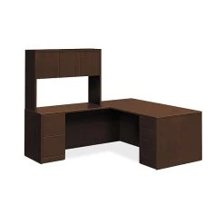 HON 10500 Series L-Workstation with Stack-On Storage, 72"W x 84"D, Mocha Finish - HON105LRSO7236M