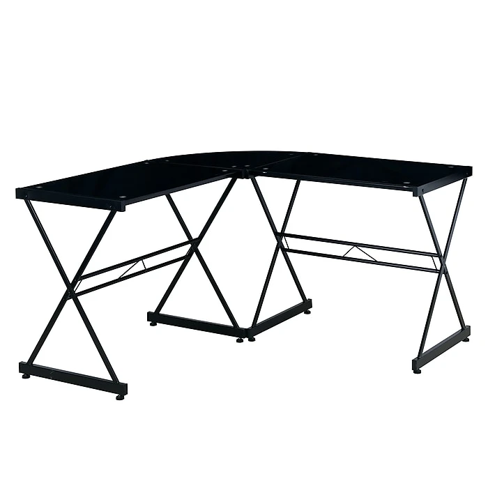 Techni Mobili Black L-Shaped Glass Top Computer Corner Desk (RTA-3805L-BK) - Modern Office Furniture 1 Techni Mobili Black L-Shaped Glass Top Computer Corner Desk (RTA-3805L-BK) - Modern Office Furniture