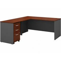 Bush Business Furniture Series C 66"W L-Shaped Desk with 48"W Return and Mobile File Cabinet, Hansen Cherry/Graphite Gray - Premium Laminate Workspace Solution