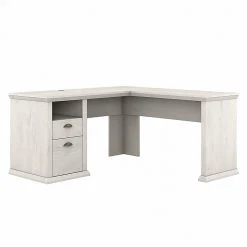 Bush Furniture Yorktown 60" L-Shaped Desk with Storage, Linen White Oak (WC40430-03) - Stylish Laminate Office Desk