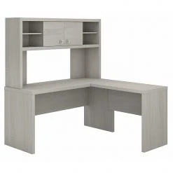 Office By Kathy Ireland® Echo L Shaped Desk With Hutch, Gray Sand (ECH031GS) - Stylish Laminate Office Furniture